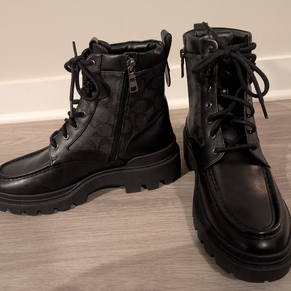 Coach Black Leather Combat Boots